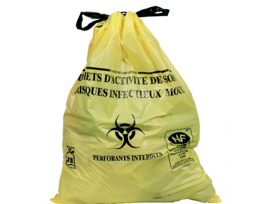 Sac à déchets DASRI 50L Jaune liens coulissans x25